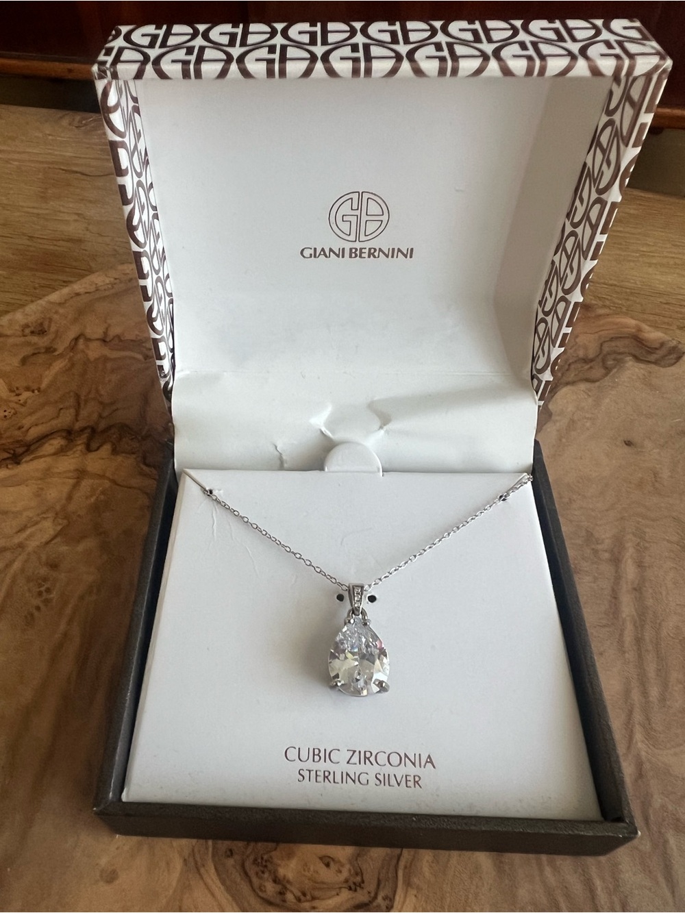 NEW Giani Bernini Sterling Silver Pear-Cut Cubic Zirconia Pendant Necklace NIB